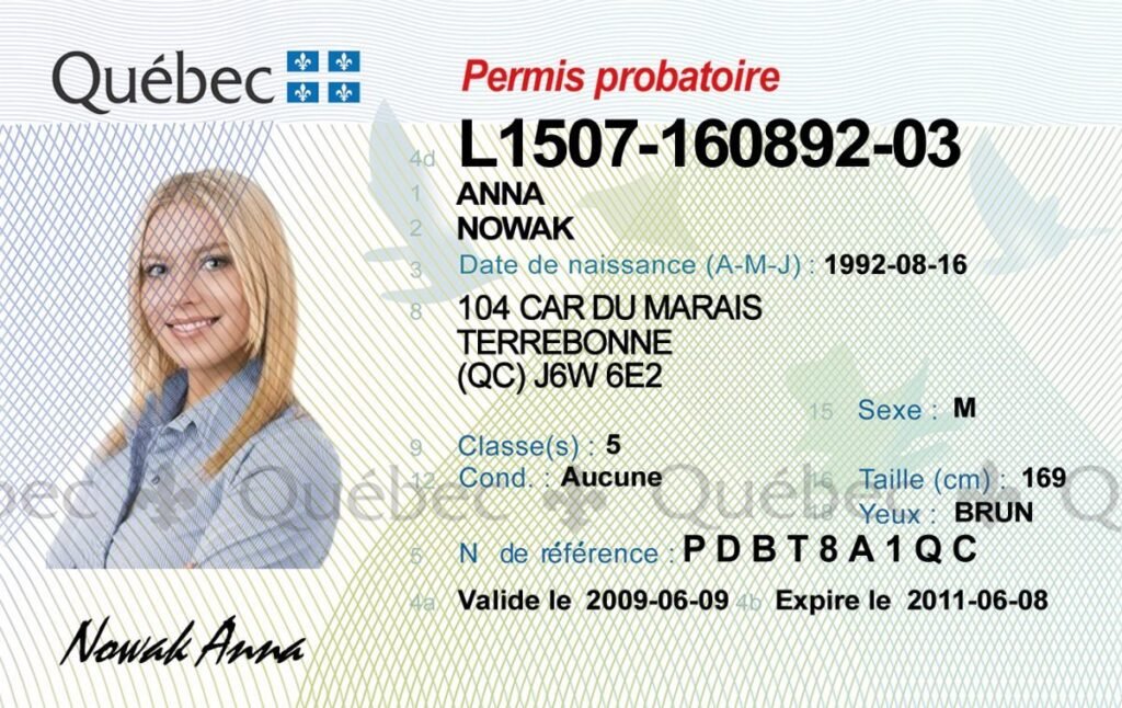 Quebec driving licence Card